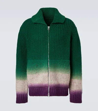 SACAI RIBBED-KNIT WOOL ZIP-UP CARDIGAN
