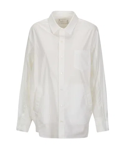 Sacai Ribbed-panelling Poplin Shirt In White