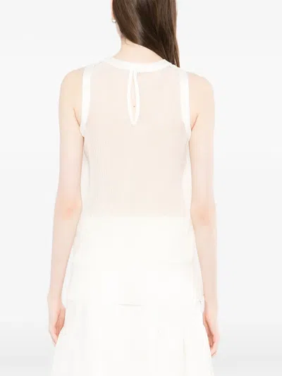 Sacai Ribbed See-through Top In White
