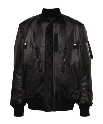 Sacai Ribbed-trim Padded Jacket In Black