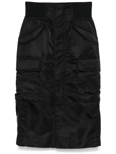 Sacai Ribbed-waistband Midi Skirt In Black
