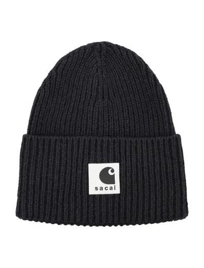 Sacai Ribbed Wool Beanie In Black