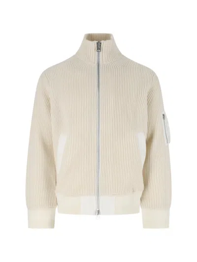 Sacai Ribbed Zip-up Cardigan In 화이트