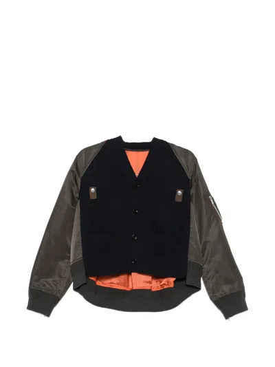 Sacai Ribbed-knit Bomber Jacket In Black
