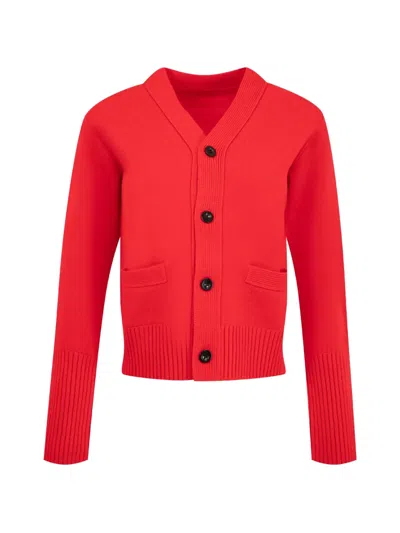 Sacai Ribbed-knit Cardigan In Red