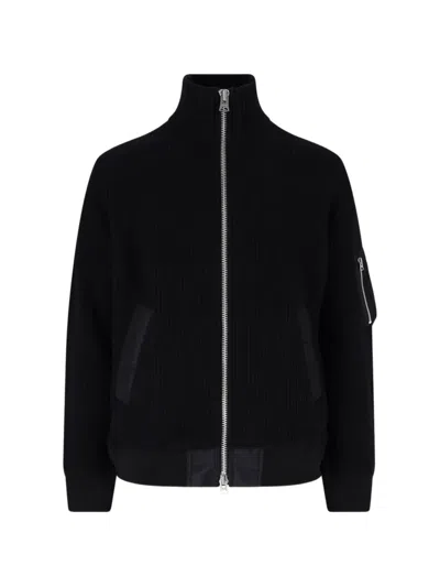 Sacai Ribbed-knit Panelled Jacket In Black