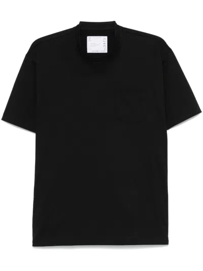 Sacai Ripstop-panelled T-shirt In Black