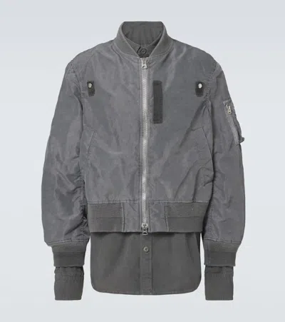 Sacai Ripstop-trimmed Twill Bomber Jacket In Black