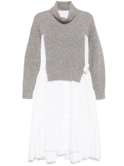 Sacai Roll-neck Dress In Grey