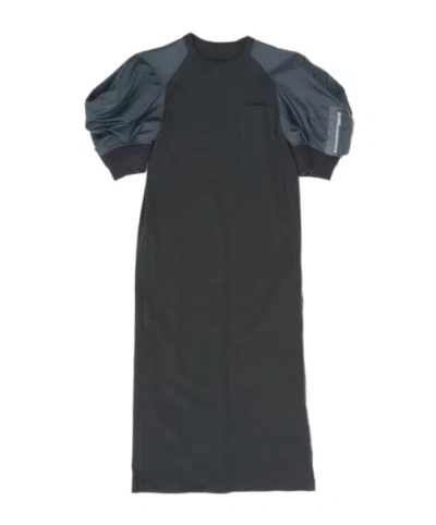 Sacai Nylon Twill Mix Cotton Jersey Dress Clothing In Black