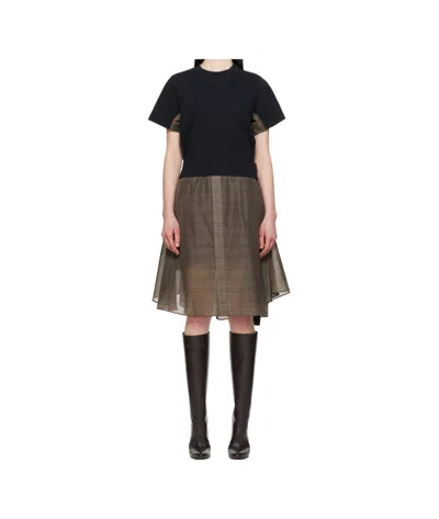 Sacai Round Neck Dress In 812 Brown Check