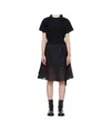 Sacai Womens Black Grey Glen Check-panelled Cotton-jersey Midi Dress In Black