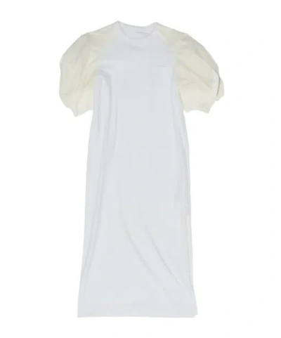 Sacai Round Neck Dress In White