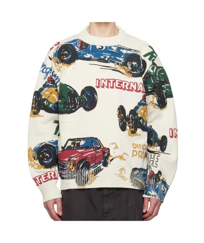 Sacai Round Neck Long Sleeve Knitted Sweater In White