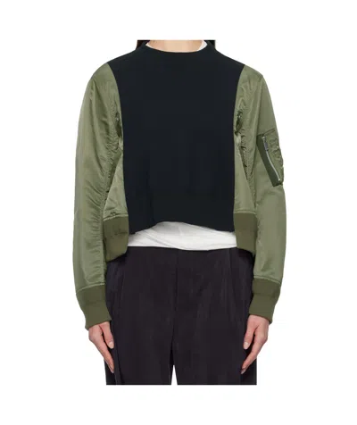Sacai Round Neck Long Sleeve Sweatshirt In Black