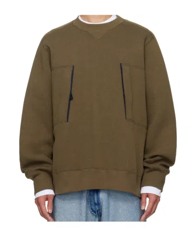 Sacai Round Neck Long-sleeved Sweatshirt In Green