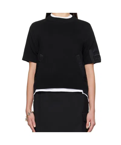 Sacai Round Neck Short Sleeve Sweatshirt In Black