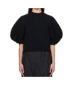 Sacai Womens Black Puff-sleeve Cropped Cotton-jersey Sweatshirt In Black