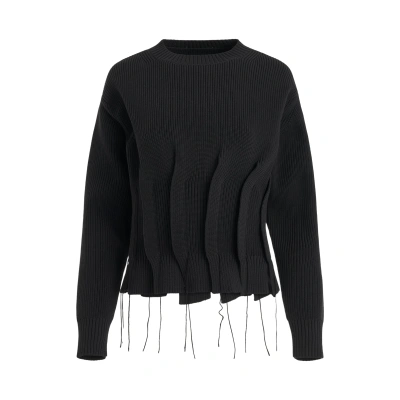 Sacai Pleated Chunky-knit Jumper In Black