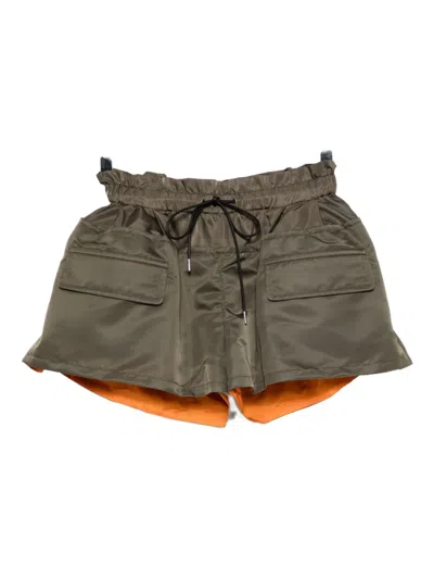 Sacai Ruched-waist Shorts In Brown