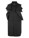Sacai Poplin Dress With Cap Sleeves And Ruffled Detail In Schwarz