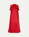 Sacai Ruffle Front Satin Maxi Dress In Red