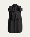 Sacai Poplin Dress With Cap Sleeves And Ruffled Detail In Black