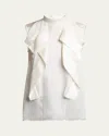 Sacai Ruffle High Neck Satin Chiffon Blouse In Off White