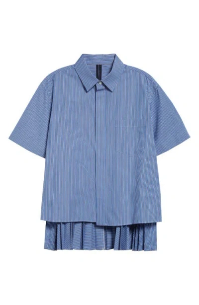 Sacai Ruffle Poplin Shirt In Blue Stripe