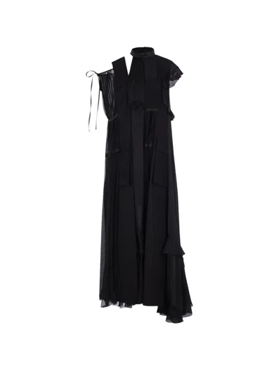 Sacai Ruffled Asymmetric Dress In Black