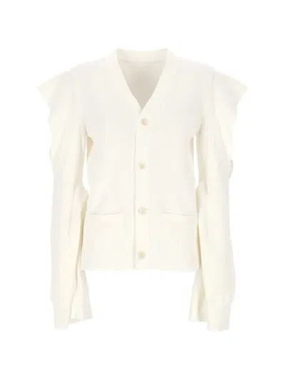 Sacai Ruffled Cardigan In White