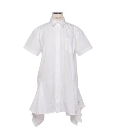 Sacai Ruffled Cotton Shirt Minidress In White