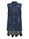 Sacai Ruffled Denim Mini Dress In Blue
