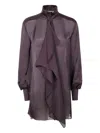 Sacai Draped Sheer High Neck Long Sleeve Dress In Purple