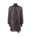 Sacai Draped Sheer High Neck Long Sleeve Dress In Purple