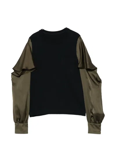 Sacai Ruffled Long-sleeve Blouse In Blue