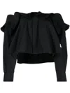 Sacai Ruffled Off-shoulder Cotton Blouse In Schwarz
