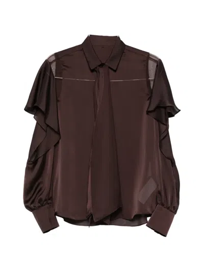 Sacai Ruffled Panelled Shirt In Brown