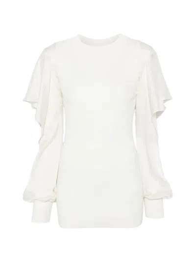 Sacai Ruffled Satin-sleeve Top In White