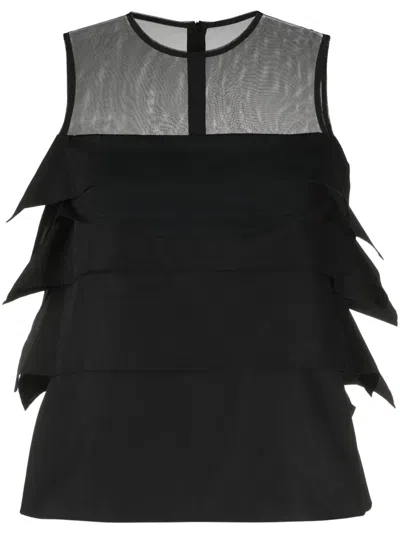 SACAI RUFFLED SHEER-YOKE SLEEVELESS TOP