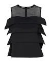 Sacai Ruffled Sheer-yoke Sleeveless Top In Black