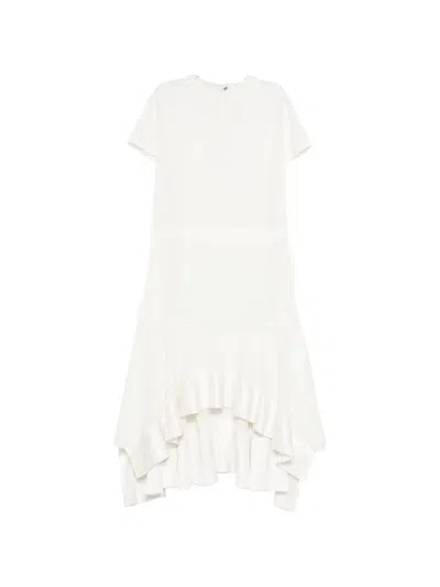 Sacai Ruffled Short-sleeve Asymmetric Dress In White