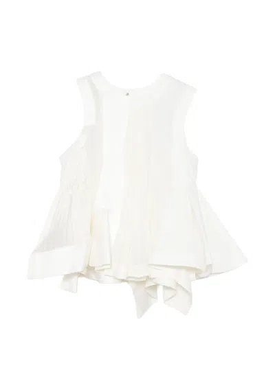 Sacai Ruffled Sleeveless Top In White