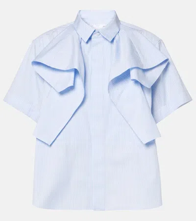 Sacai Ruffled Striped Cotton Poplin Shirt In Blue