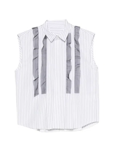 Sacai Ruffled Striped Shirt In White