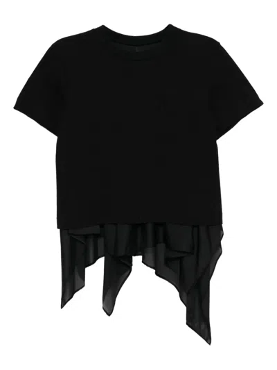 Sacai Ruffled T-shirt In Black