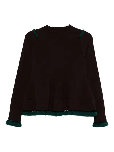 Sacai Ruffled Trim Wool Jumper In Black