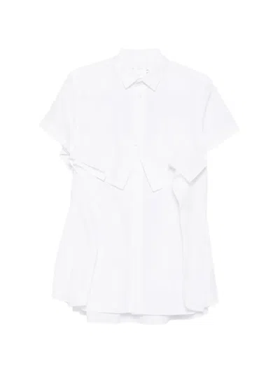 Sacai Ruffled-detail Short-sleeve Mini Dress In White