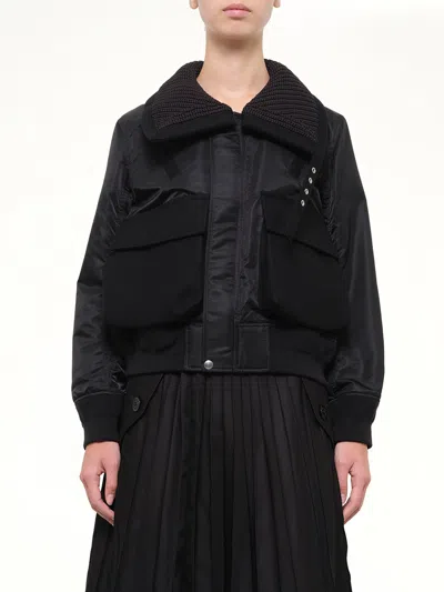 Sacai Runway Nylon Twill X Wool Melton Blouson In Black