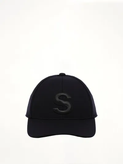 Sacai S Cap Wool Melton In Navy